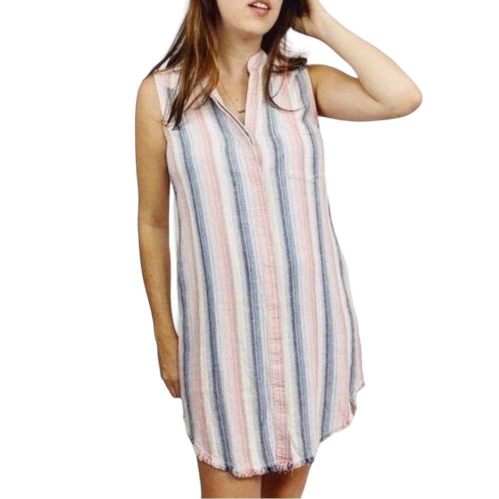 Anthropologie Cloth & Stone Linen Blend Striped Button Down Dress Medium